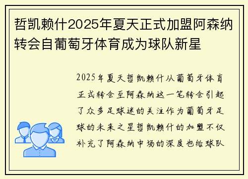 哲凯赖什2025年夏天正式加盟阿森纳转会自葡萄牙体育成为球队新星
