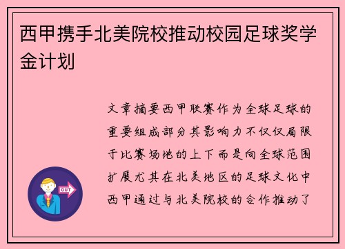 西甲携手北美院校推动校园足球奖学金计划 西甲携手北美院校推动校园足球奖学金计划